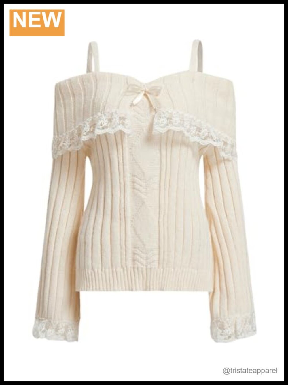 Off Shoulder Lace Pullover Sweater Long Sleeve Bowknot Y2K Cute Top